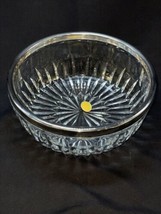 Vintage Leonard 9&quot; Cut Crystal Bowl w/ Silver Plate Rim Italy MCM Decor Retro - £14.64 GBP