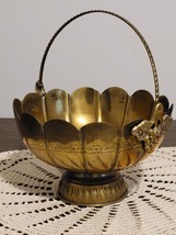 vintage Brass Basket with Grapes Scalloped Handle India - £11.02 GBP