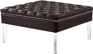35&quot; Espresso Faux Leather And Acrylic Cocktail Ottoman - $641.99