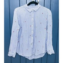 Striped Embroidered Fruit Button Down Shirt Size Large 12 - 14 Novelty - £3.88 GBP