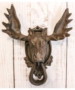 Ebros Rustic Western Forest Horned Bull Moose Head Cast Iron Door Knocker 10"H - $39.99