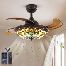 Apbeamlighting 36&quot; Tiffany Ceiling Fan With Lights Remote Control Antique - £220.96 GBP