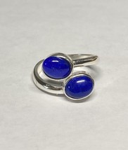 Sterling Silver Genuine Lapis Lazuli 8mm x 6mm Cabochon Bypass Ladies Ring - £55.20 GBP