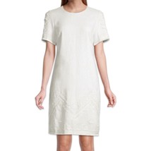 Kobi Halperin Ivory Beaded Tassel Mini Shift Linen Short Sleeve Dress si... - $44.49