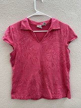 Womens Caribbean Joe Shirt Size Petite Large Pink Floral Cap Sleeve Collared - $9.47