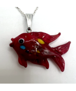 Murano Glass, Handcrafted Unique Jewelry, Lovely Red Fish &amp; 925 Sterling... - $27.96