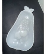 VNTG MILK GLASS Pear Shaped Trinket Dish -Fruit on Front Flowers on Back... - $14.96