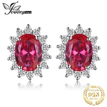 Created ruby 925 sterling silver halo stud earrings for women princess diana engagement thumb200