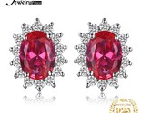 Ed ruby 925 sterling silver halo stud earrings for women princess diana engagement thumb155 crop
