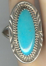 Oval Turquoise Cabochon set in Signed Sterling Silver in size 7 5/8 Ring - £52.27 GBP