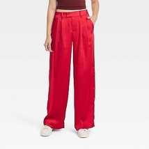 Women&#39;S High-Rise Wide Leg Satin Pants - Red 12 - $33.99