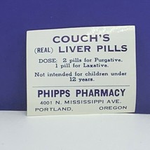 Drug store pharmacy ephemera label advertising Couch&#39;s Liver Pill Phipp ... - £9.24 GBP