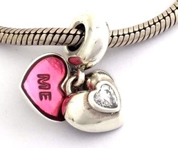 Authentic PANDORA You &amp; Me Heart Charm, Clear CZ/Fuchsia 791244CZ New - £37.34 GBP