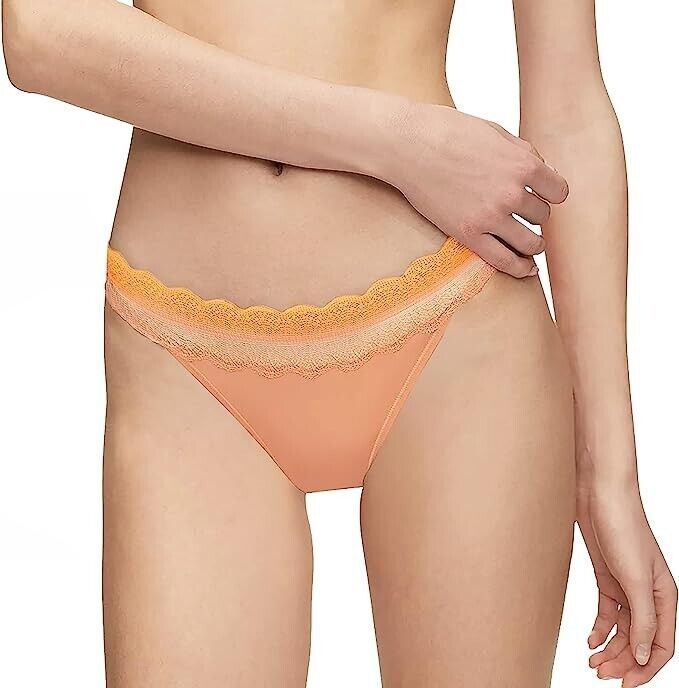 Calvin Klein Women's Micro with Lace Band Bikini Panty Peach Melba Large