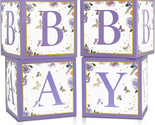 Baby Shower Boxes, 4Pcs Purple Butterfly Balloon Boxes with Printed BABY... - £16.91 GBP