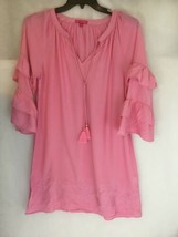 Simply Southern Pink Ruffied Sleeve Pineapple Embroidered Logo Tassle Dress NWT - £18.45 GBP