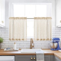 One Pair Of 36&quot; Long Taupe Kitchen Tier Curtains With Rod Pockets That Are - £24.77 GBP