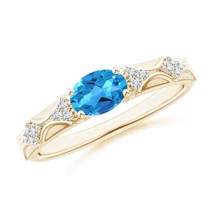 ANGARA Oval Swiss Blue Topaz Vintage Style Ring with Diamond Accents - £716.58 GBP