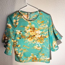 Turquoise Floral Ruffle Sleeve Blouse – Size Medium - $14.85