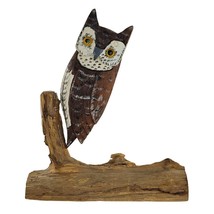 Vintage Folk Art Hand Carved Wooden Owl Bird On Wood Figurine Vintage - £27.96 GBP