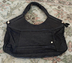 TRE VERO Black Leather Handbag Bag Purse shoulder textured polka dot interior - £31.29 GBP