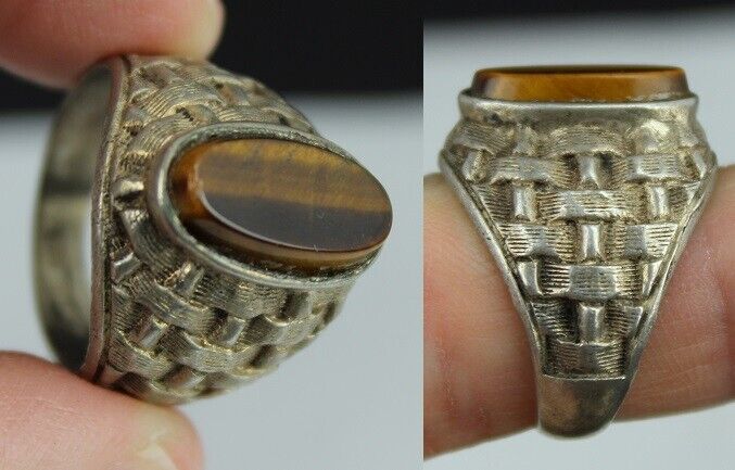Primary image for antique ring ESTATE SALE 925 men's women's TIGER'S EYE & STERLING SILVER