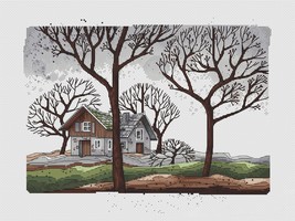 American House Cross Stitch rain pdf pattern - Minimalist Art embroidery... - $15.99