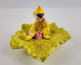 Vintage Yellow Ceramic Pixie on Leaf ashtray / dish unsigned elf fairy - £22.15 GBP