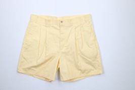 Vtg 90s Eddie Bauer Mens 38 Distressed Cotton Twill Pleated Chino Shorts Yellow - £31.10 GBP