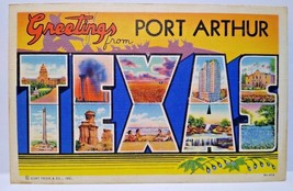 Greetings From Port Arthur Texas Big Large Letter Linen Postcard Curt Teich 1943 - £9.92 GBP