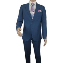 Men Suit BERLUSCONI Turkey 100% Soft Italian Wool Super 180&#39;s 2pc #Ber31 Blue - £192.89 GBP