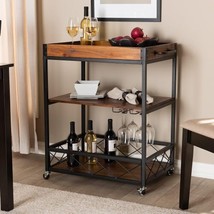 32.6&#39;&#39; Rolling Kitchen Island Cart, Fir Wood &amp; Metal Wine Bar Cart, Indu... - $85.18