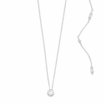 14K White Gold Fn Elegant Back Drop Necklace Round Bezel Set 925 Sterling Silver - £110.73 GBP