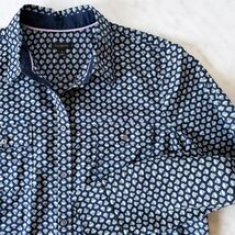 Talbots Cotton Blouse Women's 14 Long Sleeve Navy Blue Purple Turquoise ... - $28.45