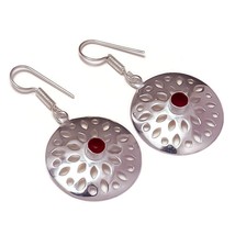 Red Garnet Gemstone 925 Silver Overlay Handmade Filigree Drop Dangle Earrings - £7.95 GBP