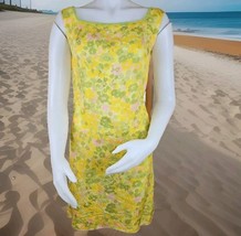 Vintage Handmade Faux Silk Dress Womens Small Pink Green Floral Sheath 60s - $24.94