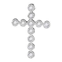 14kt White Gold Womens Round Diamond Paternoster Cross Faith Pendant 1/8 Cttw - £109.34 GBP
