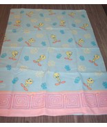 Vintage 1990&#39;s WB Looney Tunes Tweety Bird TWIN SIZE FLAT SHEET FABRIC P... - $19.80