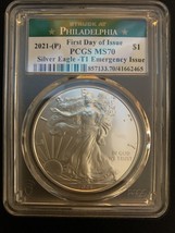 2021 (P) American Silver Eagle- PCGS- MS 70- FDOI- Type 1- Emergency Issue - £112.08 GBP