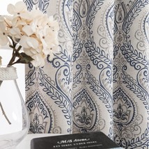 Bedroom Jinchan Curtains, 84-Inch-Long Two-Panel Room-Darkening, Blue On Greige. - $50.98