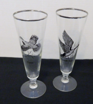 Wine Champagne Glasses Flute Canada Goose &amp; Grouse Silver Trim Two Man Cave - £17.94 GBP