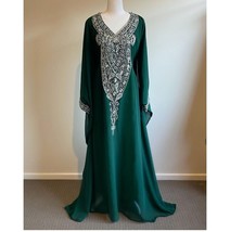 New Moroccan  Abaya Dress Long Green Gown Dubai Party Festive New Georgette - $81.68