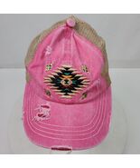 Vintage Aztek Pink Distressed Hat Cap w/ Embroidery One Size - $332.02 MXN