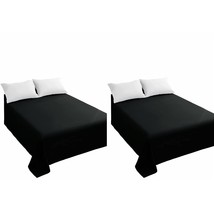 King Flat Sheets Black Top Sheets, Premium Hotel 2-Pieces, Luxury And Soft 1500  - £30.66 GBP
