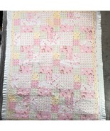 Patchwork Baby Quilt Lamb Flowers Hearts Pink Yellow White 36x46 - €16,20 EUR