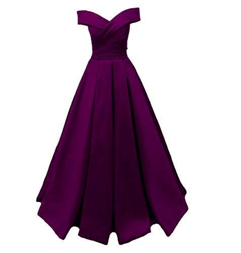 Long Off The Shoulder Satin V Neck Formal Corset Prom Evening Dress Purple US 14
