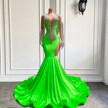 Crystals Prom Dresses 2024 Mermaid Diamonds Green Party Dresses Vestidos... - £231.01 GBP