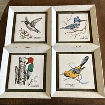VTG Norleans Japan Bird Tile Set Of 4 Framed Decor Woodpecker Oriole A3 - $29.11