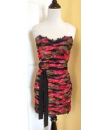 Georgina Chapman PEARL Marchesa Black/Red Floral Print Ruched Mesh Mini ... - $40.07 CAD