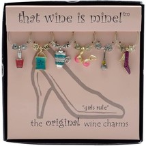 That Wine is Mine Wine Charms Girls Rule 6-Piece Markers Charms Tags Gla... - £11.21 GBP